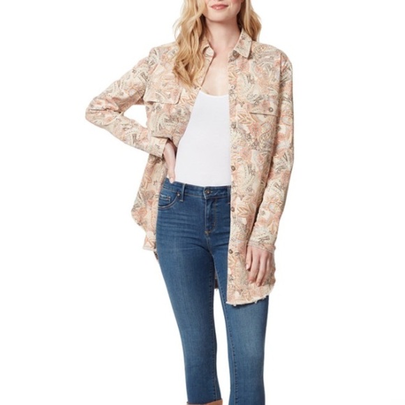 Jessica Simpson Beige Paisley Floral Button Up Relaxed Overshirt Jacket Shacket - Picture 1 of 14